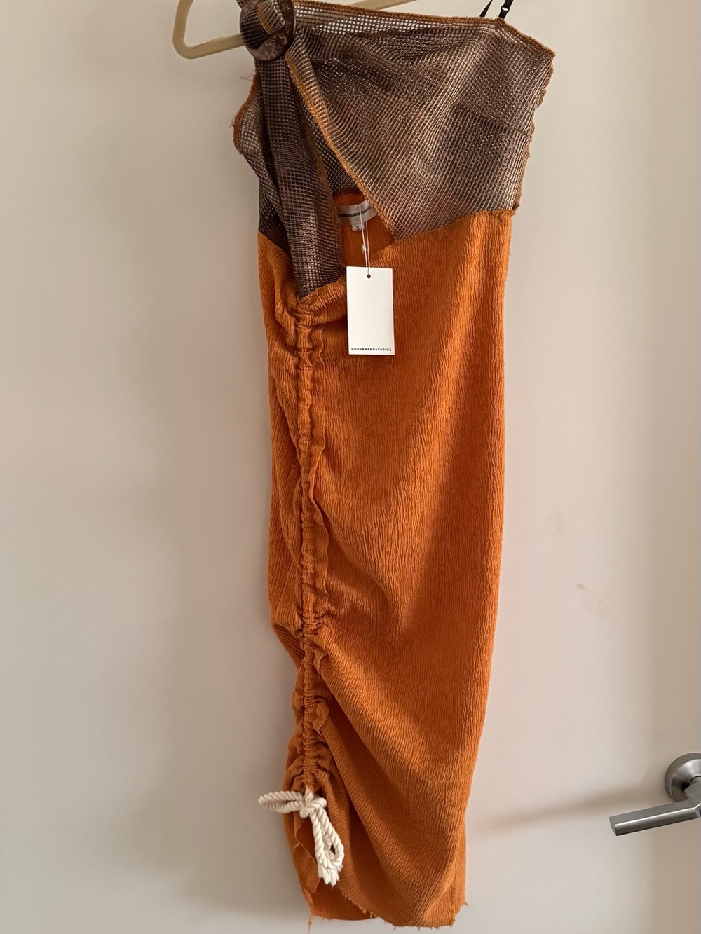 One-Shoulder Orange and Brown Colorblock Maxi Dress LOUDBRAND STUDIOS